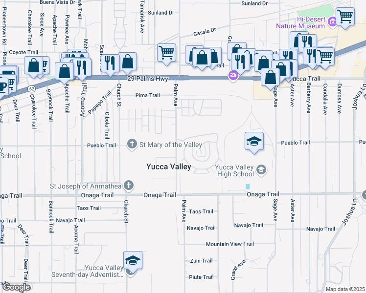 map of restaurants, bars, coffee shops, grocery stores, and more near in Yucca Valley
