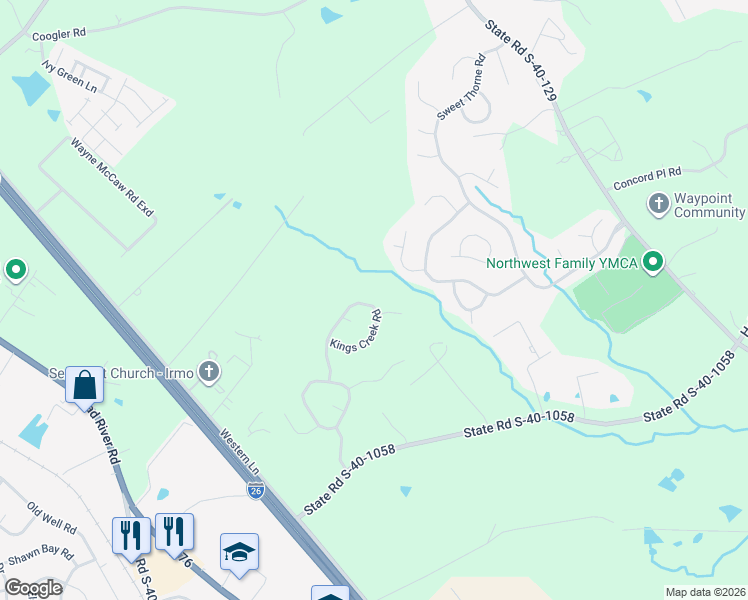 map of restaurants, bars, coffee shops, grocery stores, and more near 204 Kings Creek Road in Irmo
