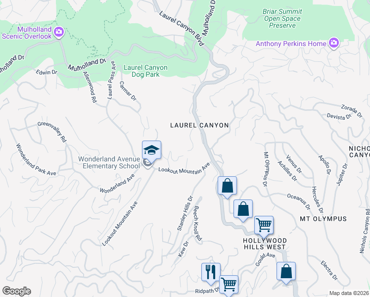 map of restaurants, bars, coffee shops, grocery stores, and more near 2455 Horse Shoe Canyon Road in Los Angeles