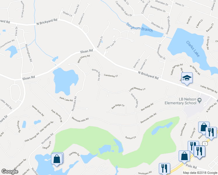 map of restaurants, bars, coffee shops, grocery stores, and more near 2105 Riding Ridge Road in Columbia