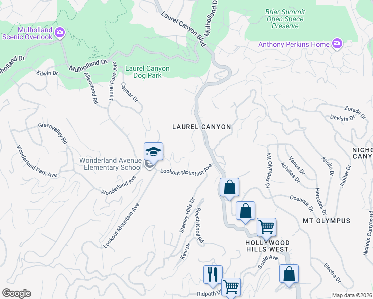 map of restaurants, bars, coffee shops, grocery stores, and more near 2455 Horse Shoe Canyon Road in Los Angeles