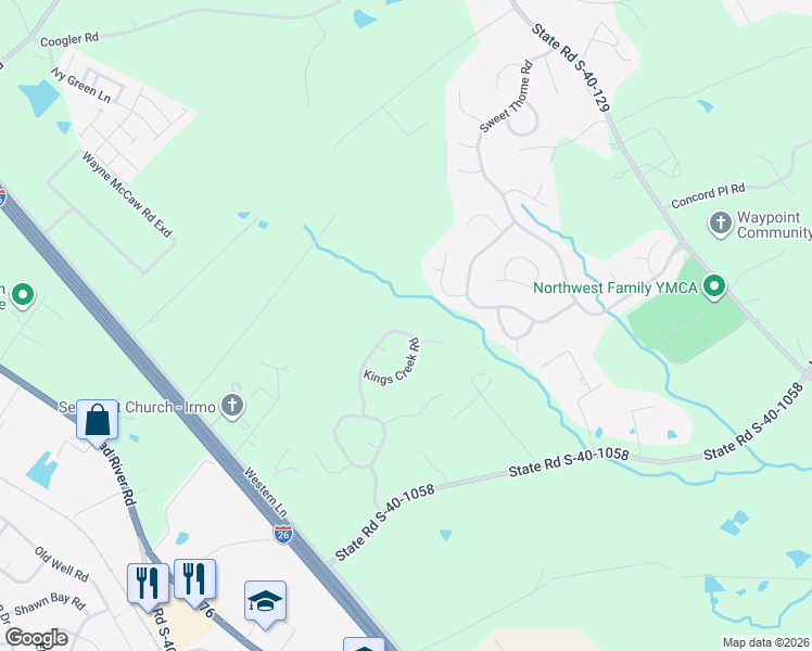 map of restaurants, bars, coffee shops, grocery stores, and more near 204 Kings Creek Road in Irmo