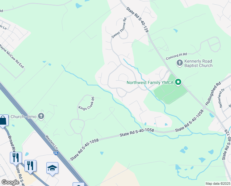 map of restaurants, bars, coffee shops, grocery stores, and more near 23 Lowescroft Circle in Irmo