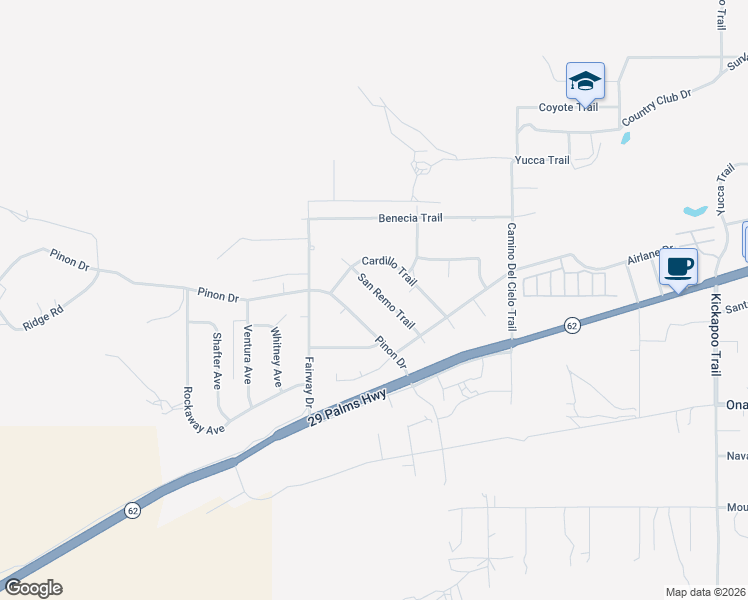 map of restaurants, bars, coffee shops, grocery stores, and more near 7546 San Remo Trail in Yucca Valley