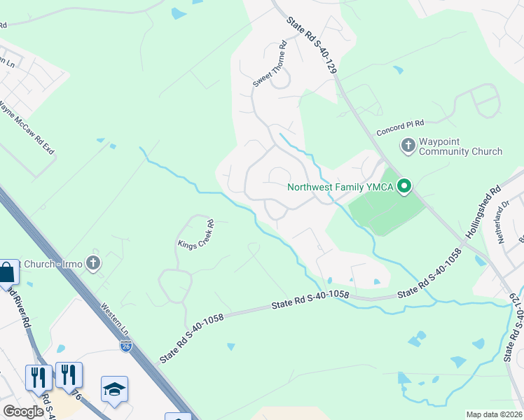 map of restaurants, bars, coffee shops, grocery stores, and more near 27 Lowescroft Circle in Irmo