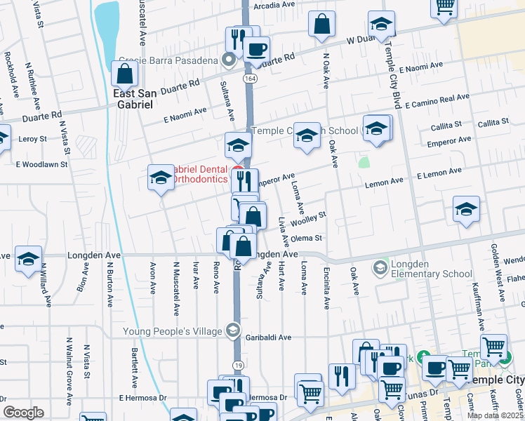 map of restaurants, bars, coffee shops, grocery stores, and more near in Los Angeles County