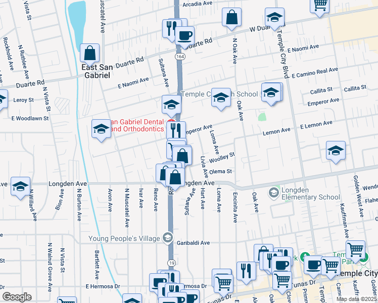 map of restaurants, bars, coffee shops, grocery stores, and more near in Los Angeles County