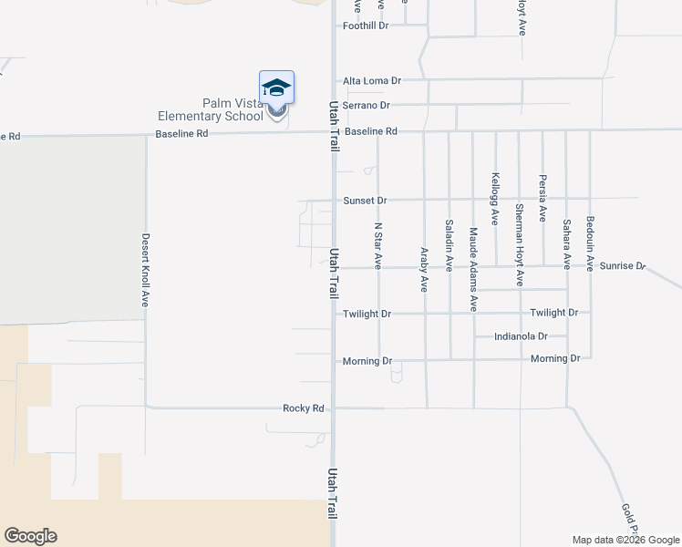 map of restaurants, bars, coffee shops, grocery stores, and more near 74541 Sunrise Drive in Twentynine Palms