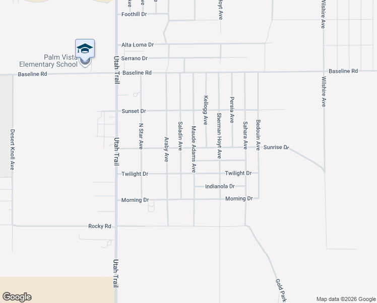 map of restaurants, bars, coffee shops, grocery stores, and more near 74757 Sunrise Drive in Twentynine Palms