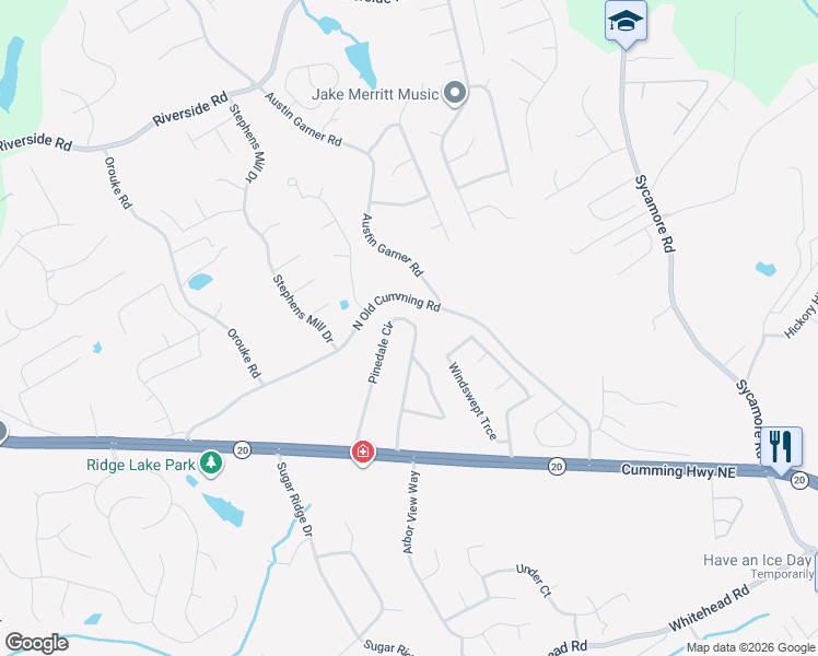 map of restaurants, bars, coffee shops, grocery stores, and more near 5576 Pinedale Circle in Sugar Hill
