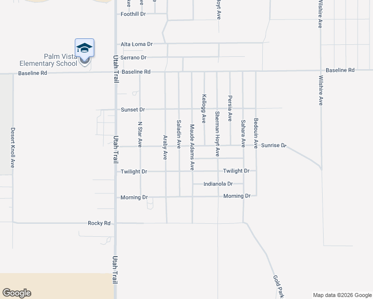 map of restaurants, bars, coffee shops, grocery stores, and more near 74757 Sunrise Drive in Twentynine Palms