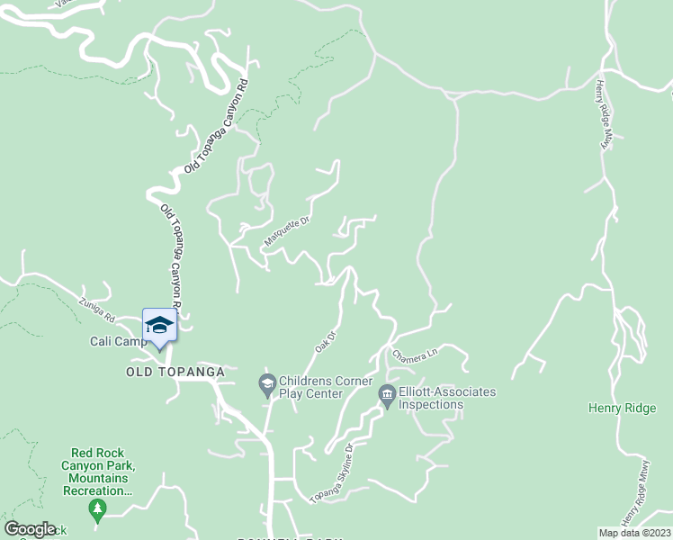 map of restaurants, bars, coffee shops, grocery stores, and more near 2426 Burson Road in Topanga