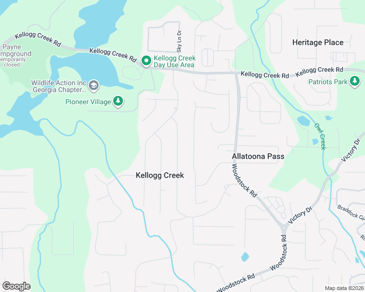 map of restaurants, bars, coffee shops, grocery stores, and more near 6586 Dearborn Drive in Acworth