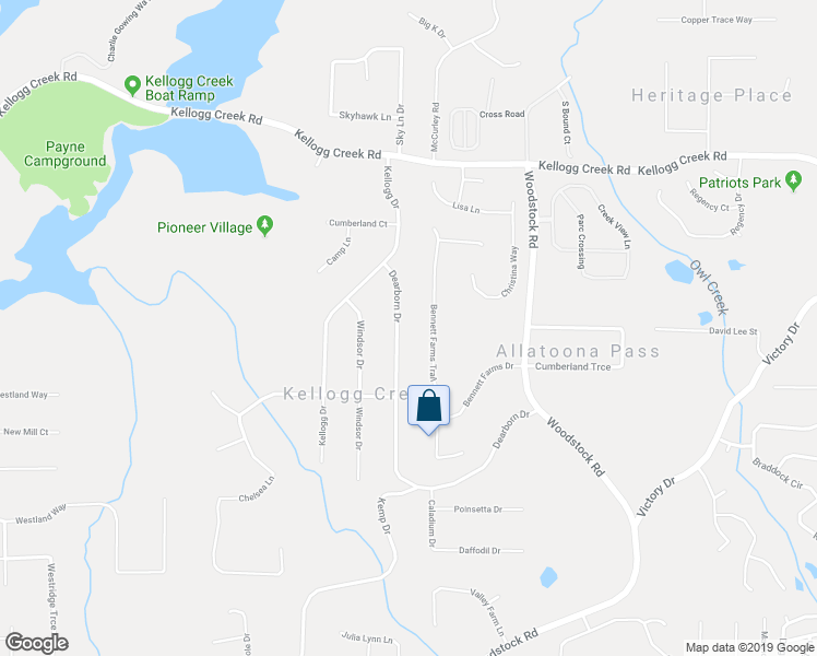 map of restaurants, bars, coffee shops, grocery stores, and more near 6586 Dearborn Drive in Acworth