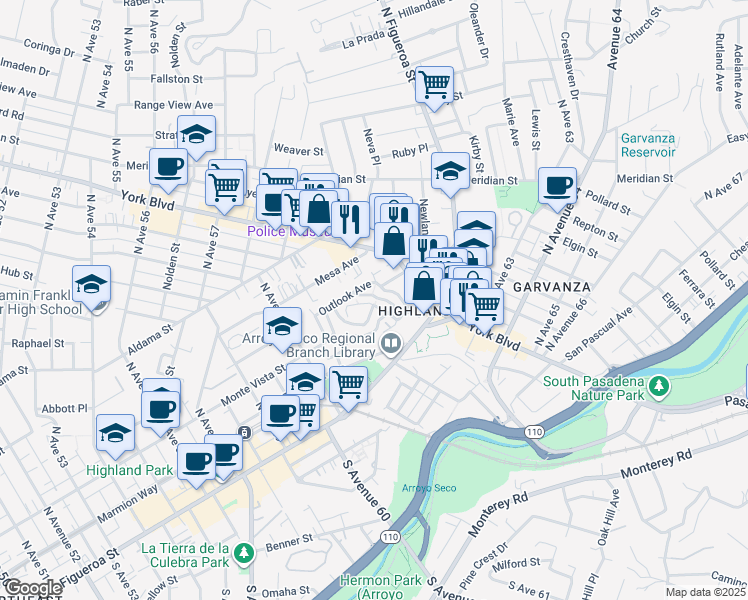 map of restaurants, bars, coffee shops, grocery stores, and more near 263 Lamont Drive in Los Angeles