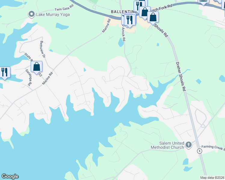 map of restaurants, bars, coffee shops, grocery stores, and more near 128 Cove Court in Irmo
