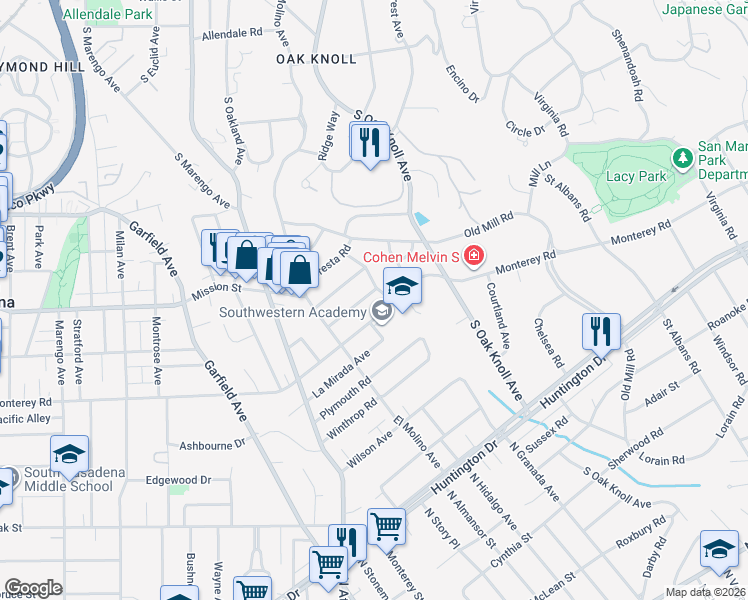 map of restaurants, bars, coffee shops, grocery stores, and more near 2797 Fleur Drive in San Marino