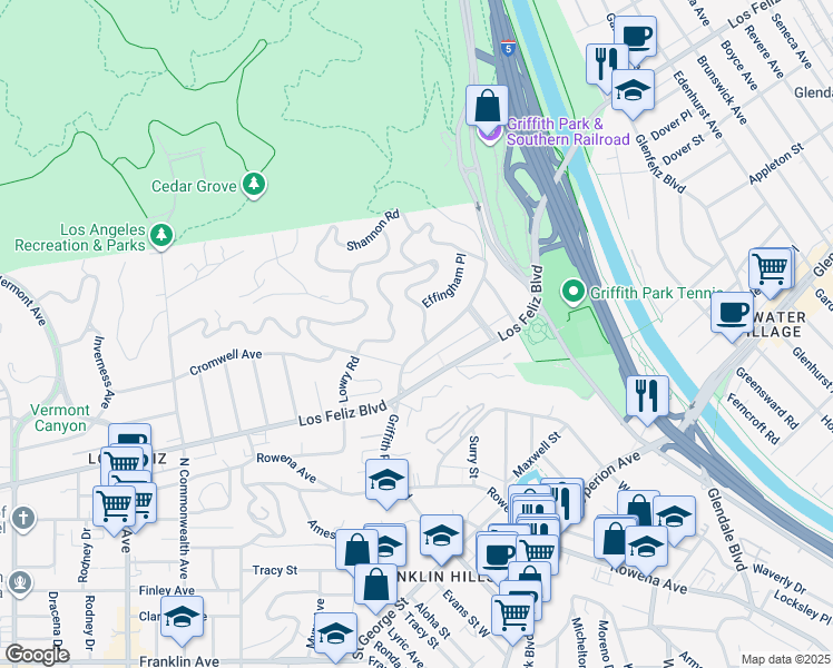 map of restaurants, bars, coffee shops, grocery stores, and more near 3521 Holboro Drive in Los Angeles