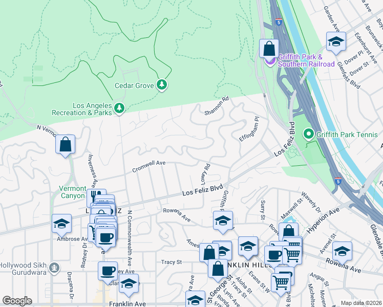 map of restaurants, bars, coffee shops, grocery stores, and more near 3620 Amesbury Road in Los Angeles