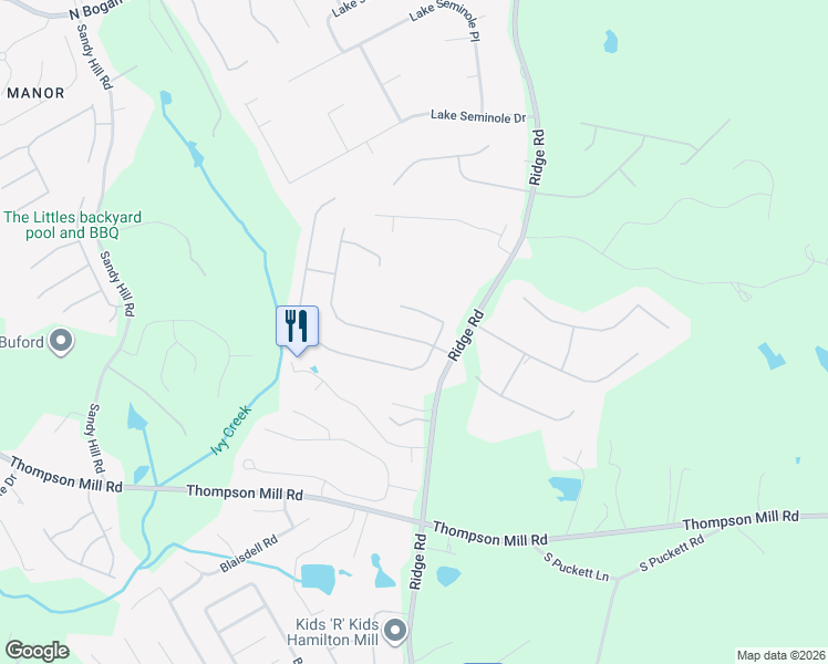 map of restaurants, bars, coffee shops, grocery stores, and more near 3162 Seneca Farm Lane in Buford