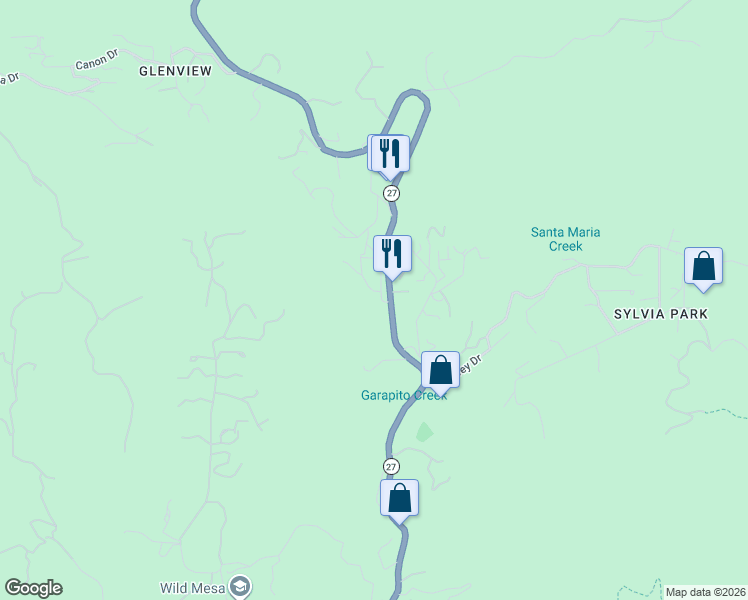 map of restaurants, bars, coffee shops, grocery stores, and more near 1675 Happy Trail in Los Angeles County