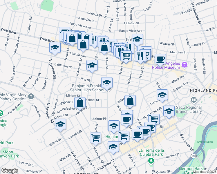 map of restaurants, bars, coffee shops, grocery stores, and more near 820 North Avenue 54 in Los Angeles