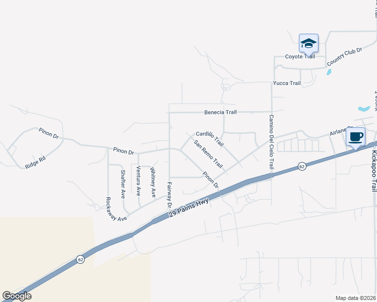map of restaurants, bars, coffee shops, grocery stores, and more near 7515 Pinon Drive in Yucca Valley