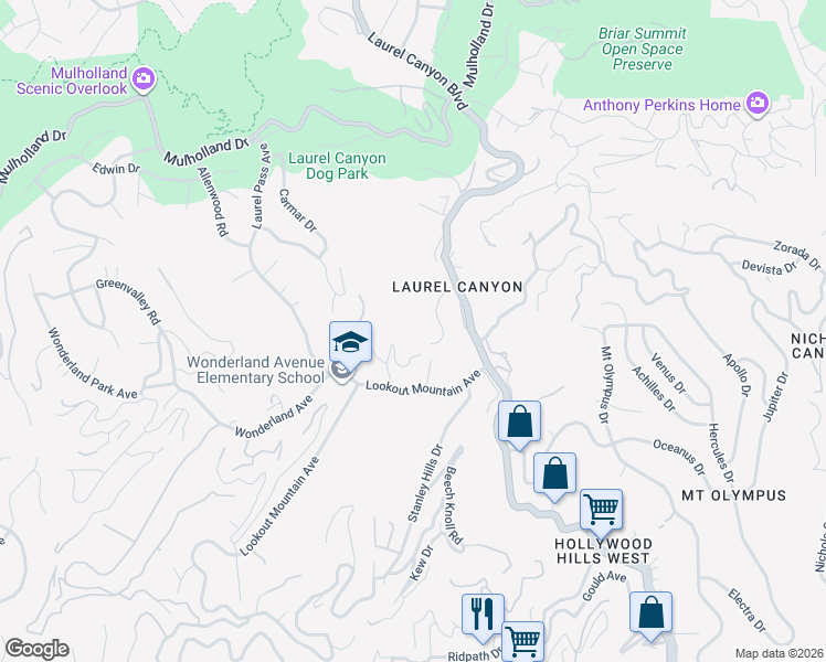 map of restaurants, bars, coffee shops, grocery stores, and more near 2455 Horse Shoe Canyon Road in Los Angeles
