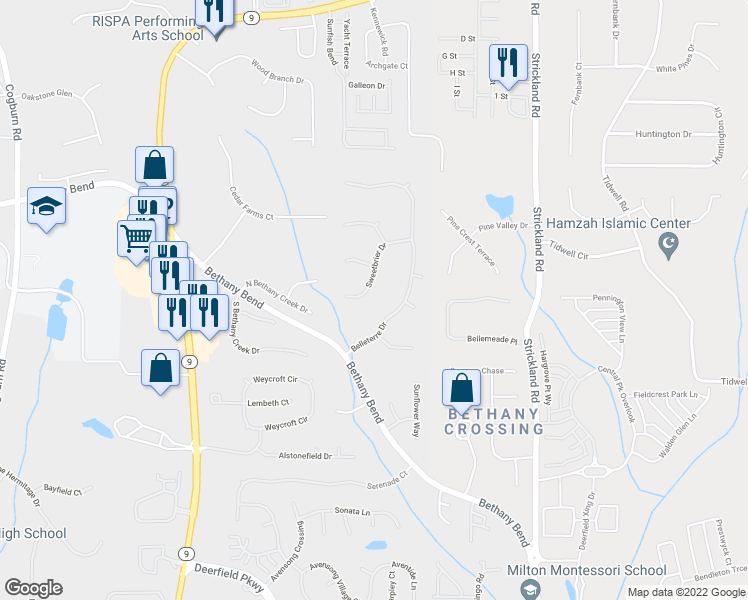 map of restaurants, bars, coffee shops, grocery stores, and more near 760 Sweetbrier Dr in Alpharetta