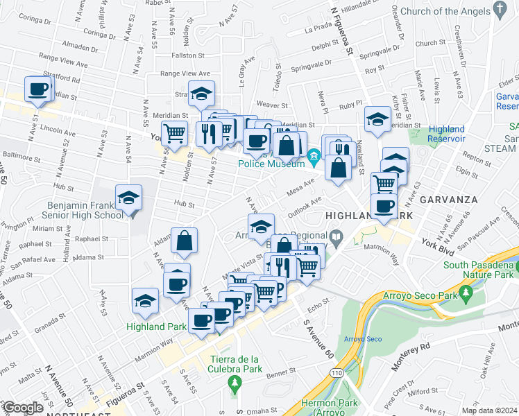map of restaurants, bars, coffee shops, grocery stores, and more near 401 North Avenue 61 in Los Angeles