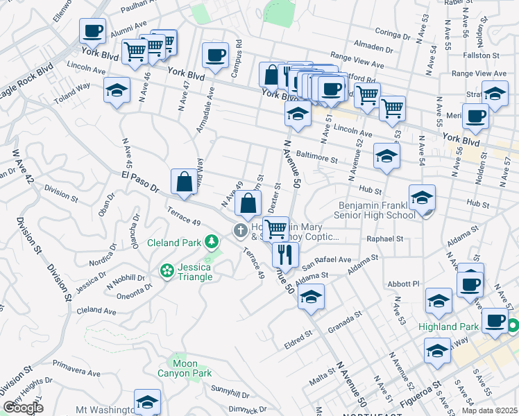 map of restaurants, bars, coffee shops, grocery stores, and more near 959 Dexter Street in Los Angeles