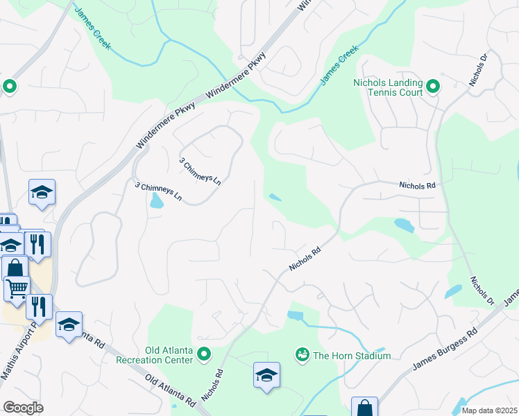 map of restaurants, bars, coffee shops, grocery stores, and more near 4300 Old Oak Trce in Cumming