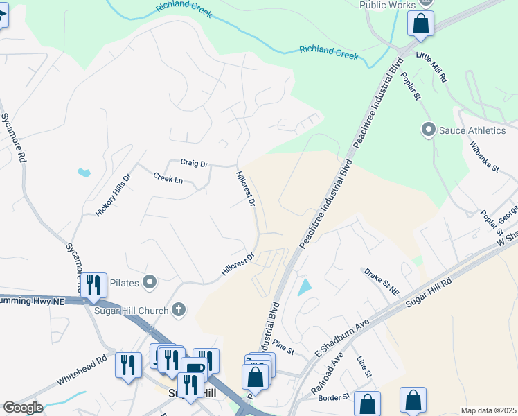 map of restaurants, bars, coffee shops, grocery stores, and more near 1242 Ainsworth Alley in Sugar Hill