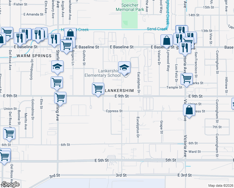 map of restaurants, bars, coffee shops, grocery stores, and more near 26072 9th Street in San Bernardino
