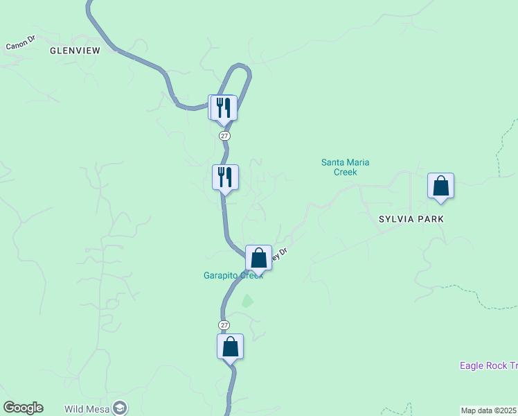 map of restaurants, bars, coffee shops, grocery stores, and more near 1703 Deerhill Trail in Topanga
