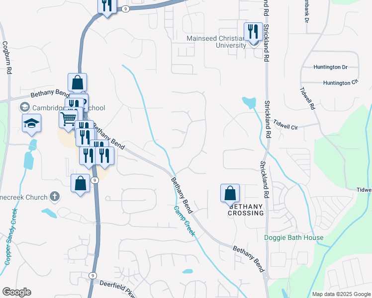 map of restaurants, bars, coffee shops, grocery stores, and more near 760 Sweetbrier Drive in Alpharetta