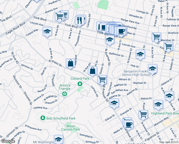 map of restaurants, bars, coffee shops, grocery stores, and more near 939 Farnam Street in Los Angeles