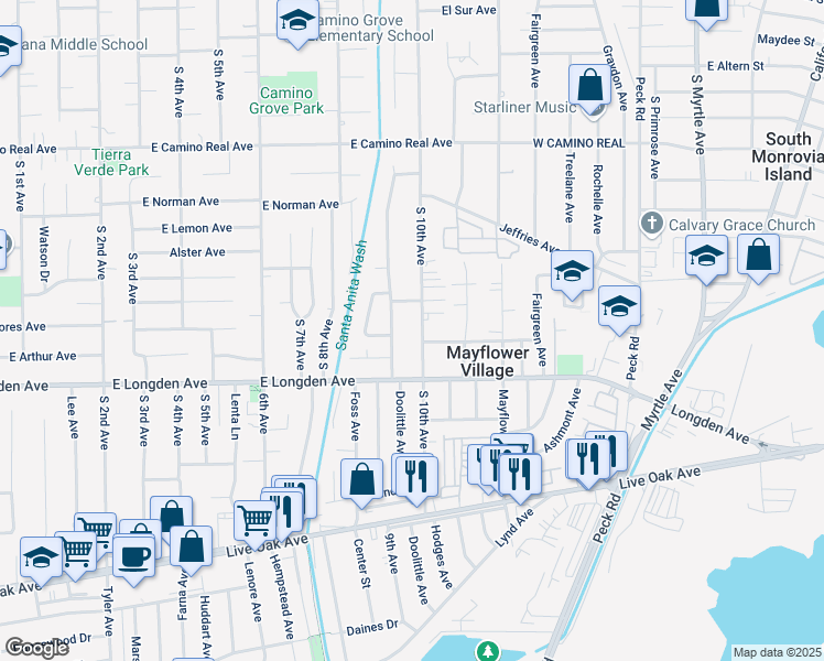 map of restaurants, bars, coffee shops, grocery stores, and more near 2655 S 10th Ave in Arcadia