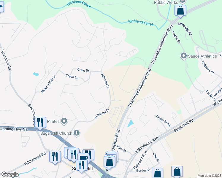 map of restaurants, bars, coffee shops, grocery stores, and more near 1244 Ainsworth Alley in Sugar Hill