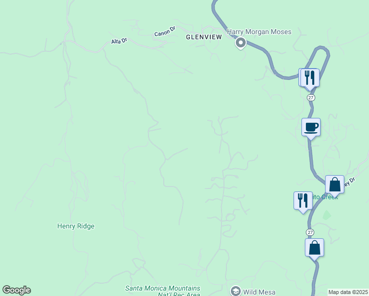 map of restaurants, bars, coffee shops, grocery stores, and more near 1620 Luse Tank Road in Topanga