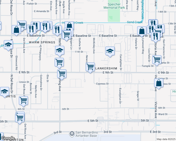map of restaurants, bars, coffee shops, grocery stores, and more near 25934 9th Street in San Bernardino