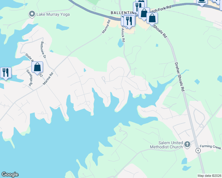 map of restaurants, bars, coffee shops, grocery stores, and more near 128 Cove Court in Irmo