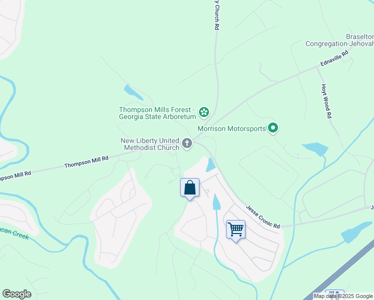map of restaurants, bars, coffee shops, grocery stores, and more near 17 Thompson Mill Road in Braselton