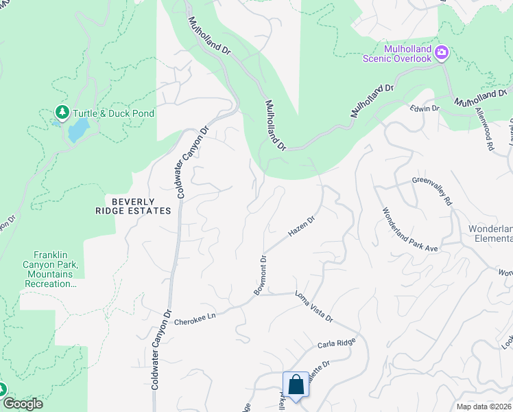 map of restaurants, bars, coffee shops, grocery stores, and more near 2576 Bowmont Drive in Beverly Hills