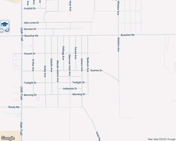 map of restaurants, bars, coffee shops, grocery stores, and more near 7600 Bedouin Avenue in Twentynine Palms