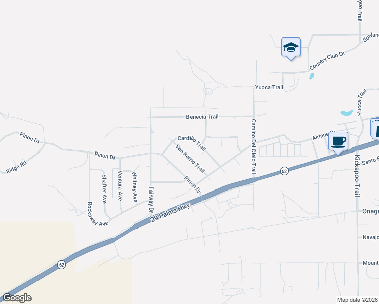 map of restaurants, bars, coffee shops, grocery stores, and more near 7503 San Remo Trail in Yucca Valley