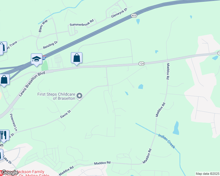 map of restaurants, bars, coffee shops, grocery stores, and more near 21 Traminer Way in Braselton