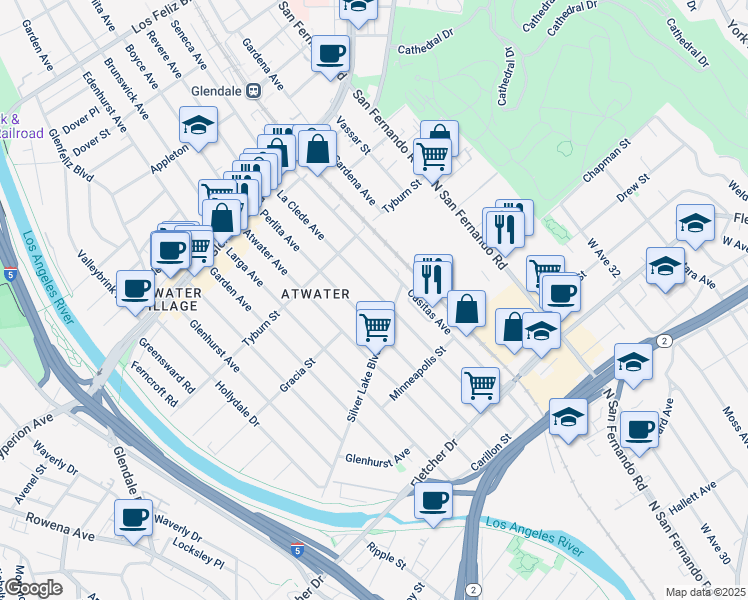 map of restaurants, bars, coffee shops, grocery stores, and more near 3326 La Clede Avenue in Los Angeles