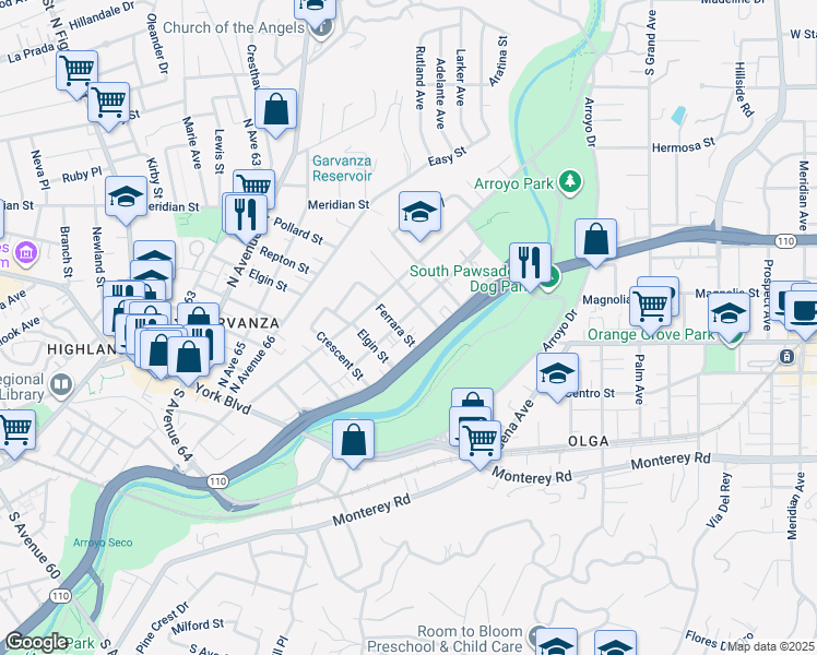 map of restaurants, bars, coffee shops, grocery stores, and more near 526 Chestnut Avenue in Los Angeles