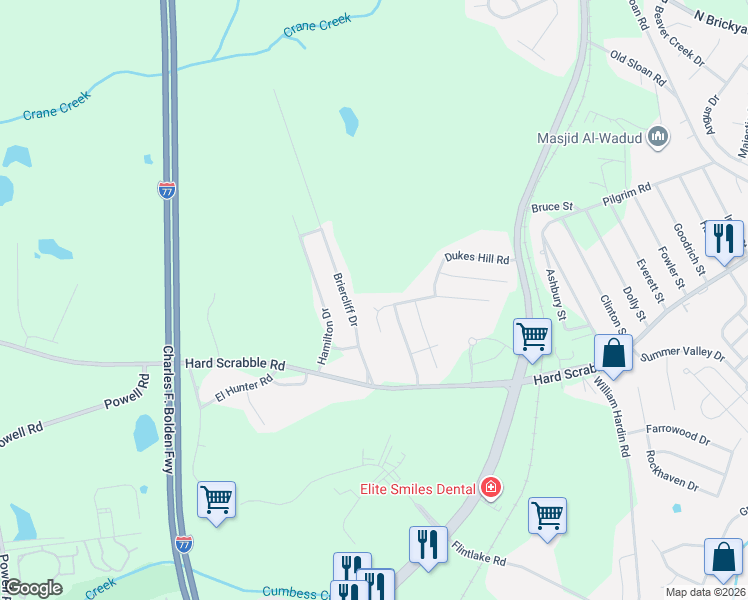 map of restaurants, bars, coffee shops, grocery stores, and more near 2 Manzanita Court in Columbia